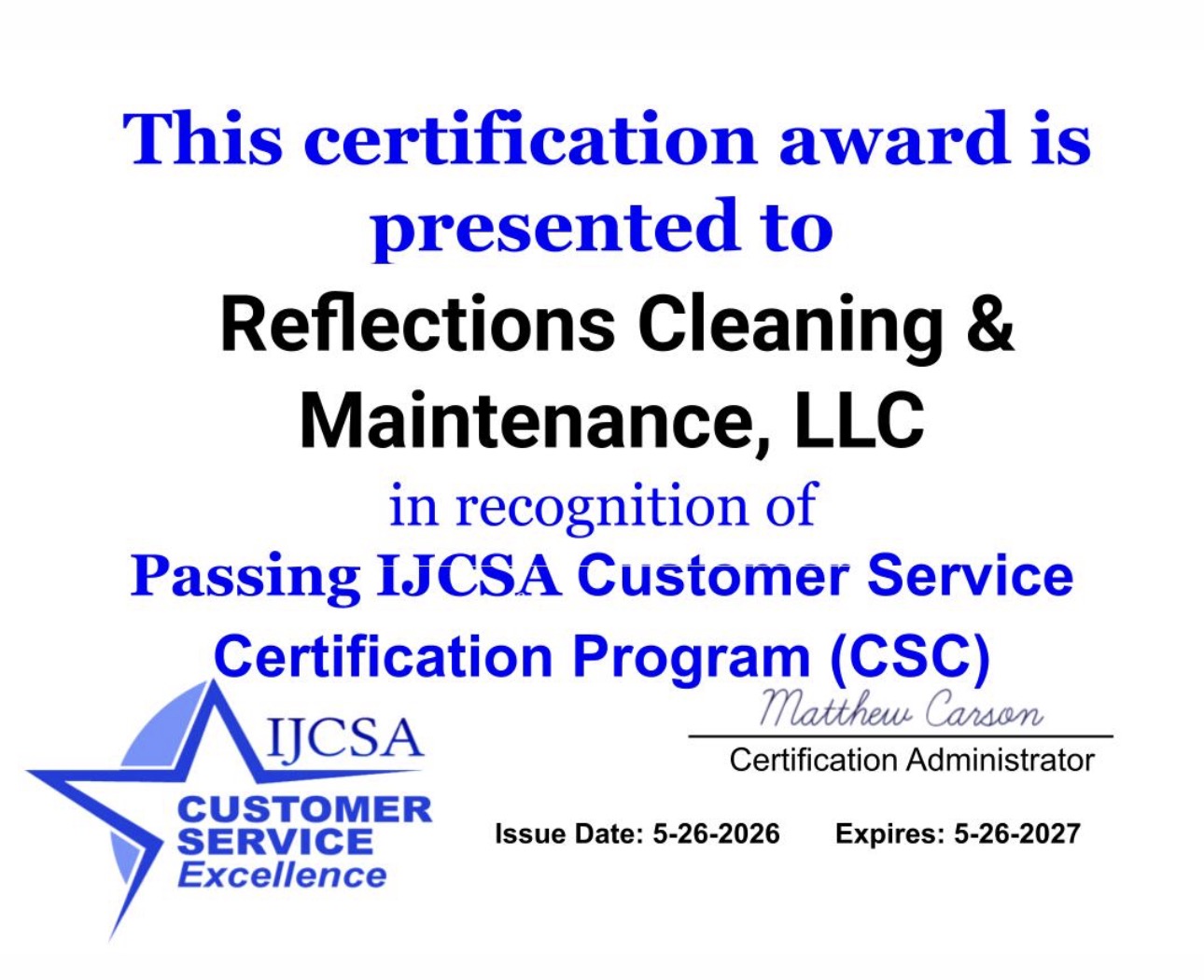 IJCSA Customer Service Certificate 2026-2027